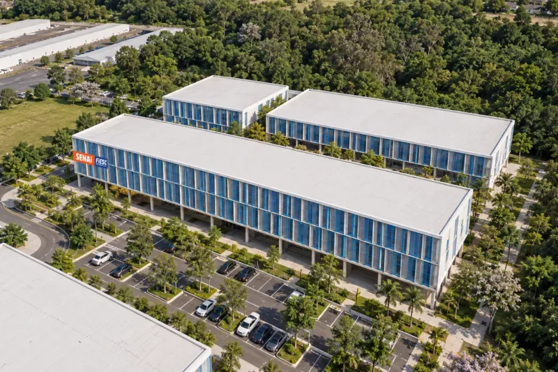 Projeto mostra, do alto, como ficará complexo com unidades do SESI e SENAI (Reprodução)