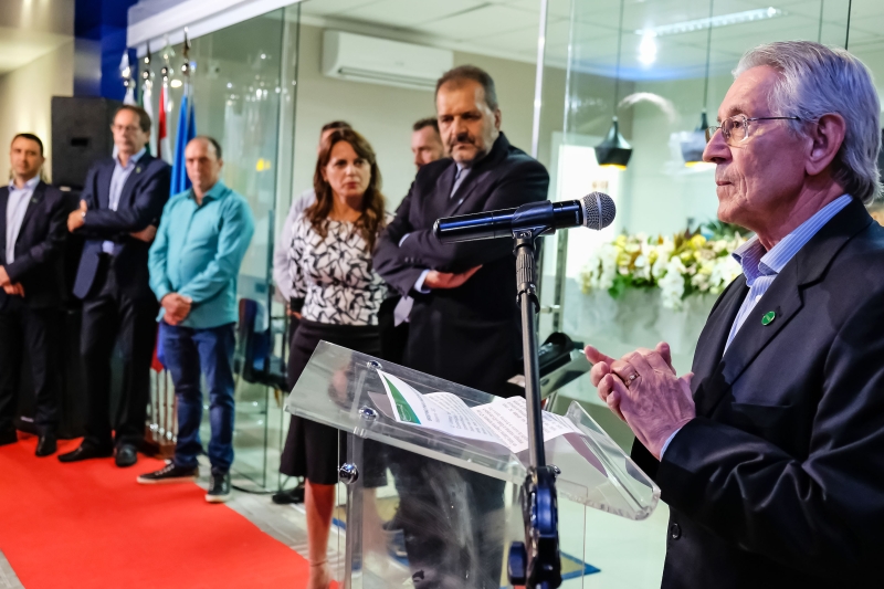 Presidente da FIESC, Glauco José Côrte, durante a cerimônia de inauguração do Sindicato (foto: Elizandro Giacomini)